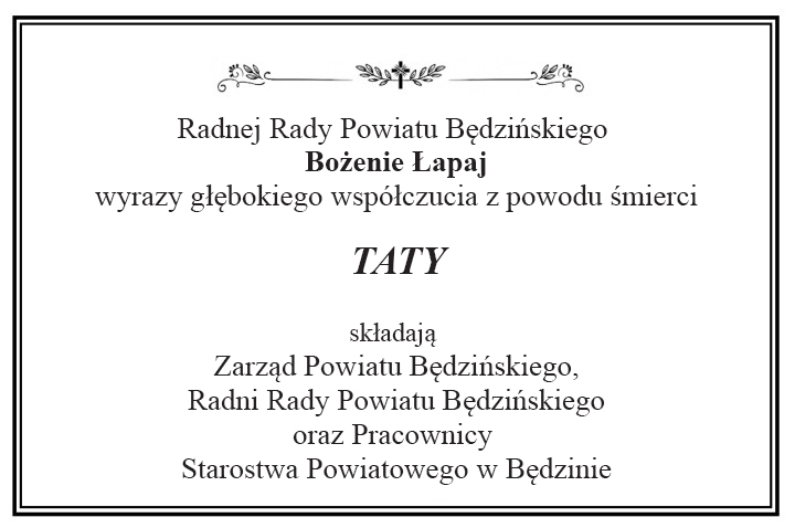 Kondolencje dla P. Bożeny Łapaj