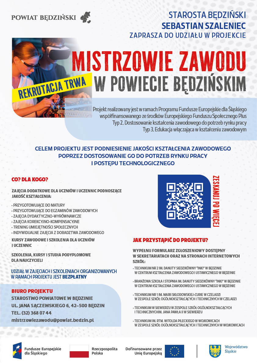 Projekt Mistrzowie zawodu w powiecie będzińskim_plakat Projekt Mistrzowie zawodu w powiecie będzińskim_plakat