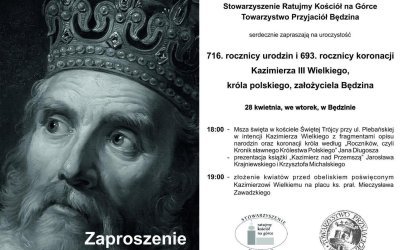 Zaproszenie na uroczystość 716. rocznicy urodzin i 693. rocznicy koronacji Kazimierza III Wielkiego
