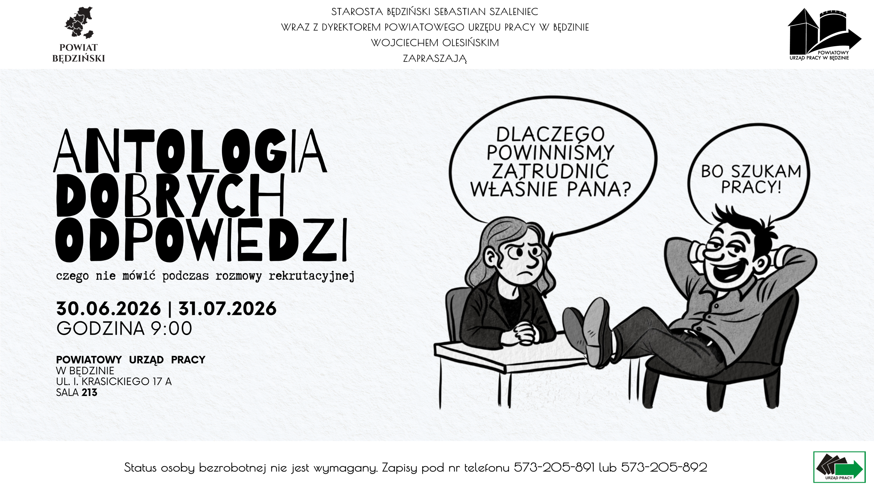 Zaproszenie na spotkanie „Antologia dobrych odpowiedzi – czego nie mówić podczas rozmowy rekrutacyjnej?”